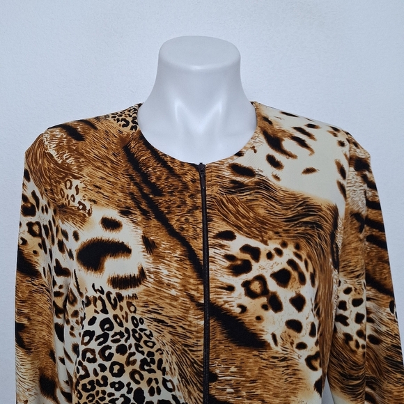 Investments Brown Tan Animal Print Mobwife Front Zip Jacket Size MP - Picture 2 of 13